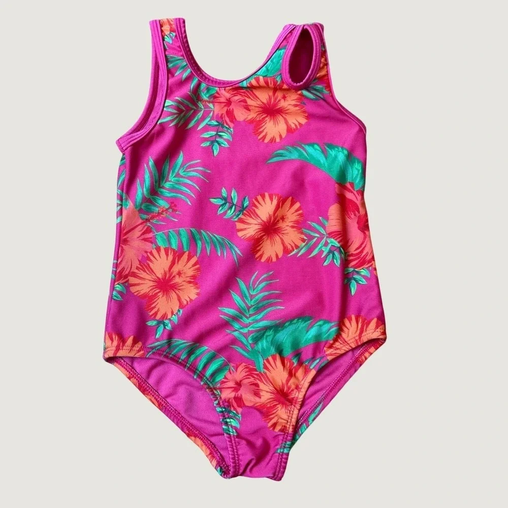 B4 ALL Swimsuit Girls Pink Tropical Hibiscus Floral One Piece SIZE 6X